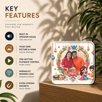 Personalized Raksha Bandhan Theme Musical Fridge Magnet Music Player Rakhi Gift for Sister Brother & Siblings Memorable Gift Rechargeable Battery